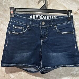 Hydraulic Denim Shorts Low Rise Embellished Pockets‎ Dark Wash Size 5/6
